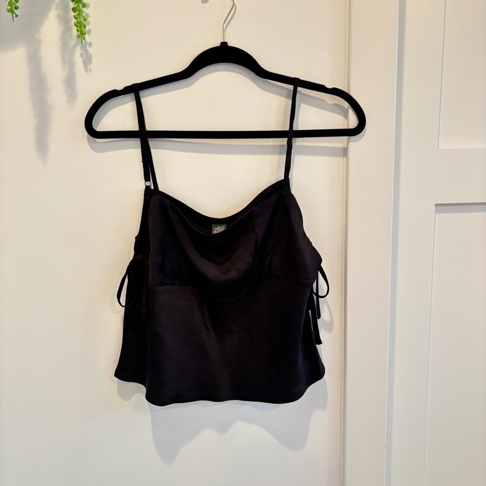 Wild Fable NWT Women's Black Satin Tank Top Square Neckline Side Ties Size M